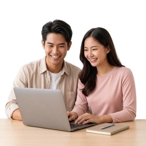 Pasangan berdiskusi tentang undangan digital